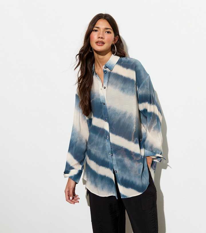 Blue Striped Tie Dye Oversized Shirt