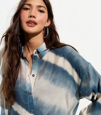 Blue Striped Tie Dye Oversized Shirt New Look