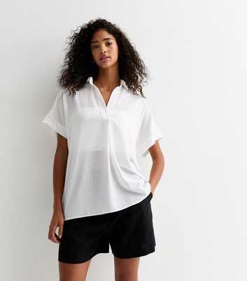 White Oversized Check Print Short Sleeve Shirt