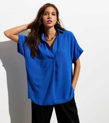 Bright Blue Check Print Short Sleeve Oversized Shirt