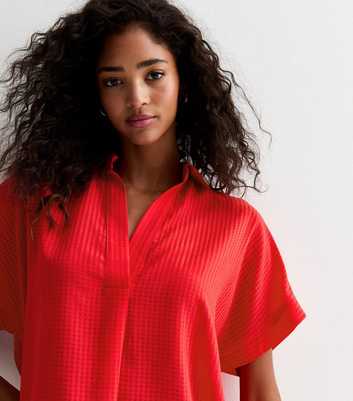Red Oversized Check Print Short Sleeve Shirt