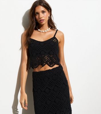 New look black crochet top online