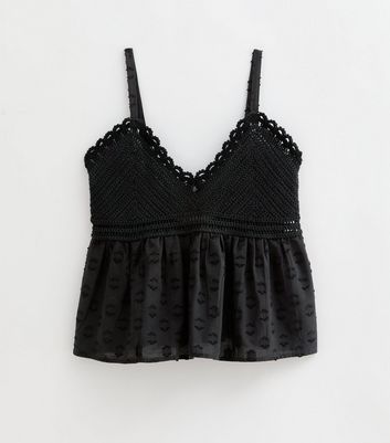 Petite Black Crochet Cami Top New Look