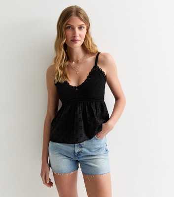 Tall Black Embroidered Crochet Cami