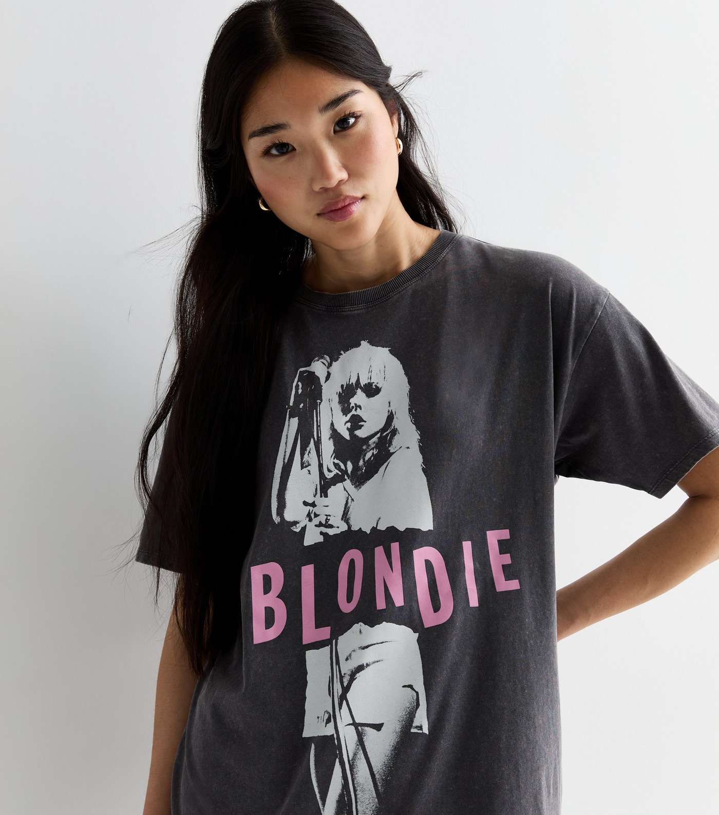 Dark Grey Acid Wash Cotton Blondie Logo T-Shirt Image 2
