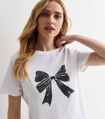 White Bow Print Cotton T-Shirt