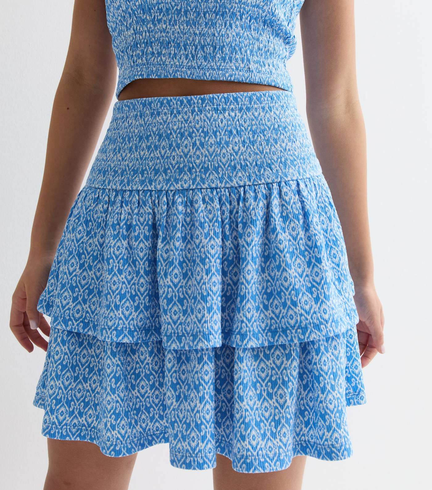 Girls Blue Abstract Print Tiered Mini Skirt Image 2