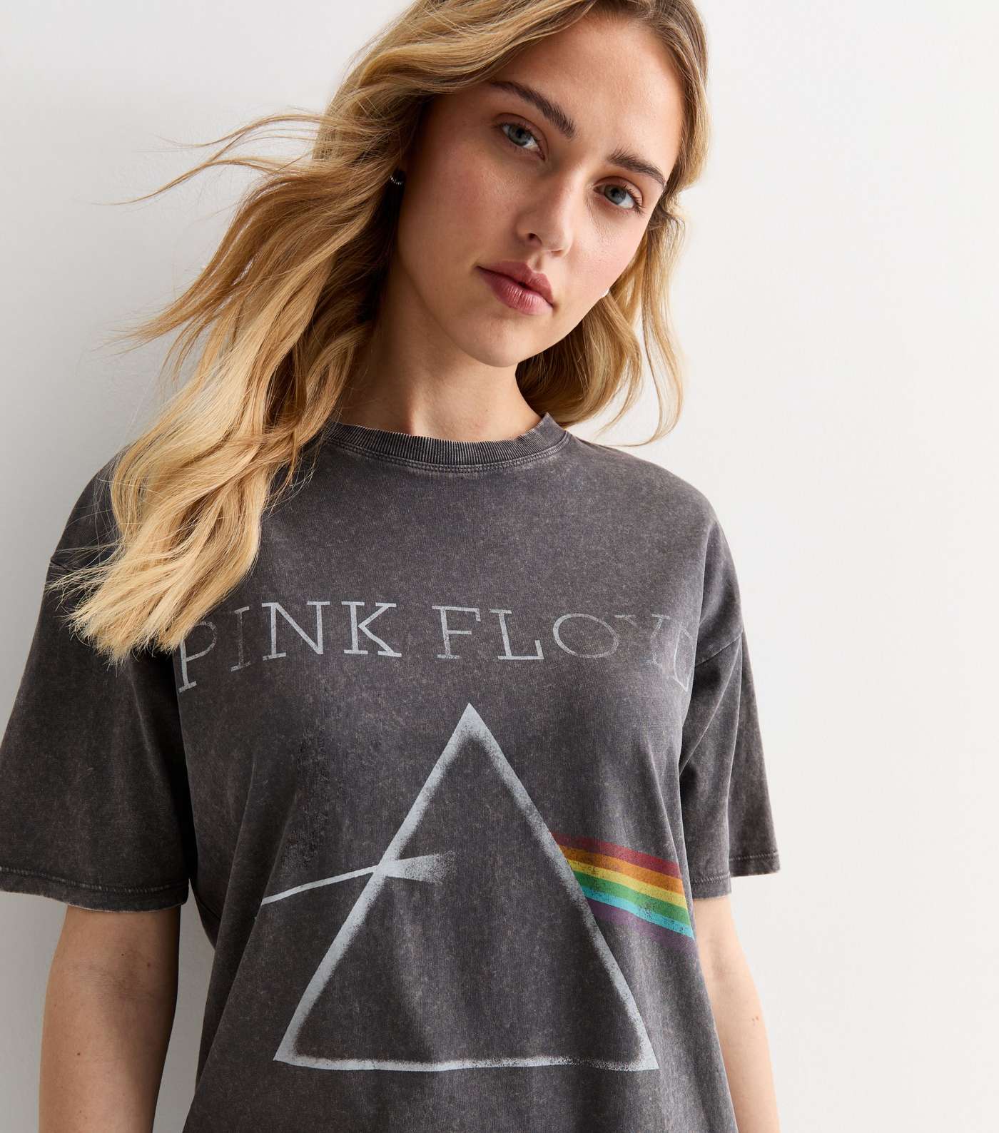 Dark Grey Cotton Pink Floyd Logo Oversized T-Shirt Image 2