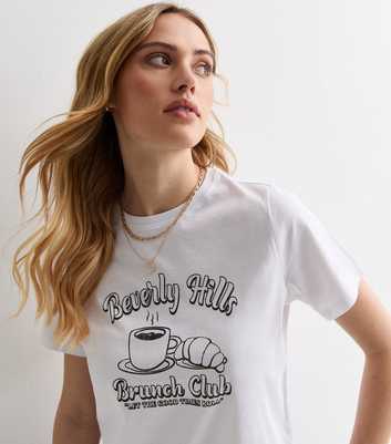 White Cotton Beverly Hills Brunch Club Logo T-Shirt