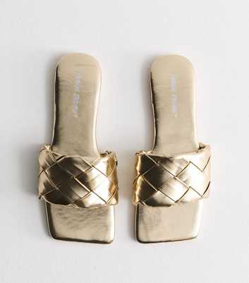 Public Desire Gold Woven Strap Mule Sandals
