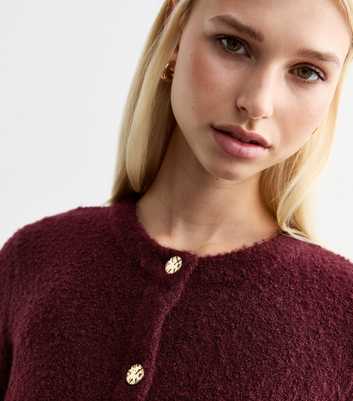 Burgundy Buttoned Bouclé Cardigan 