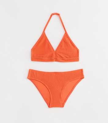 Girls Bright Orange Textured Triangle Bikini Set