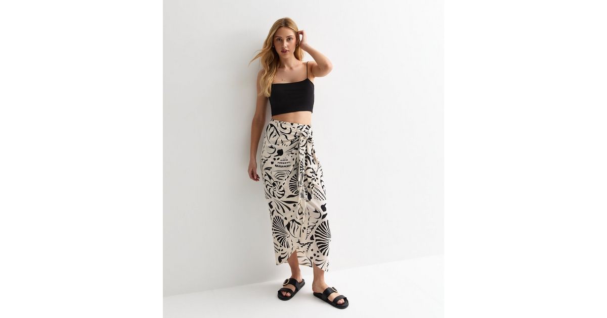 White Shell Print Sarong Midi Skirt | New Look