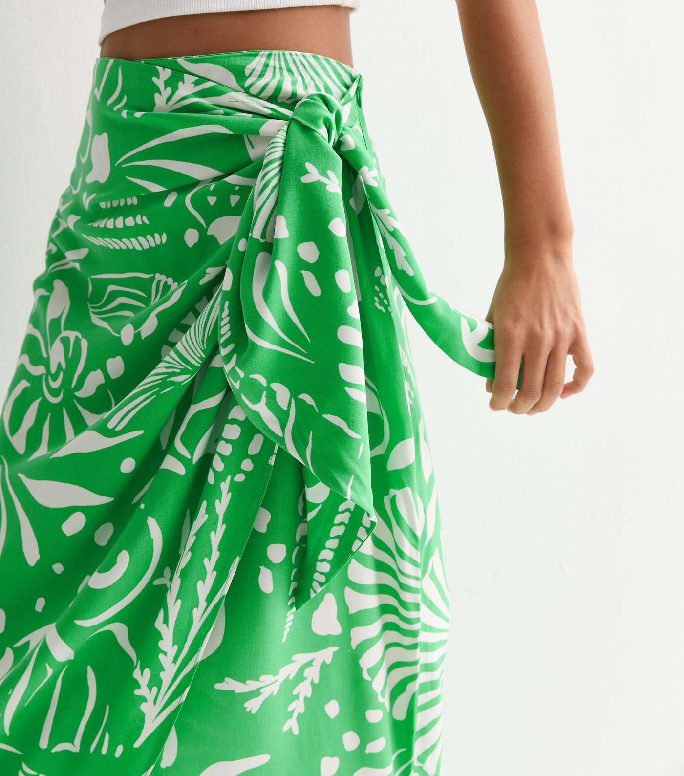 Green Shell Print Sarong Midi Skirt Image 3