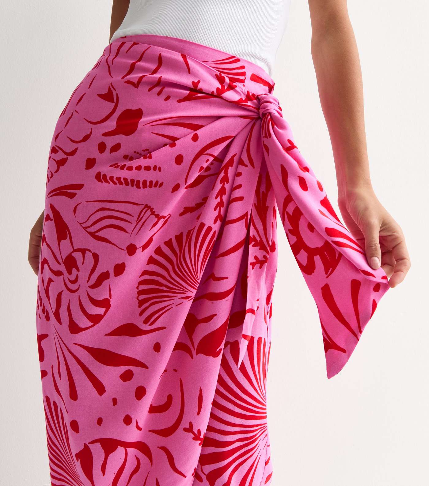 Pink Shell Print Sarong Midi Skirt Image 3