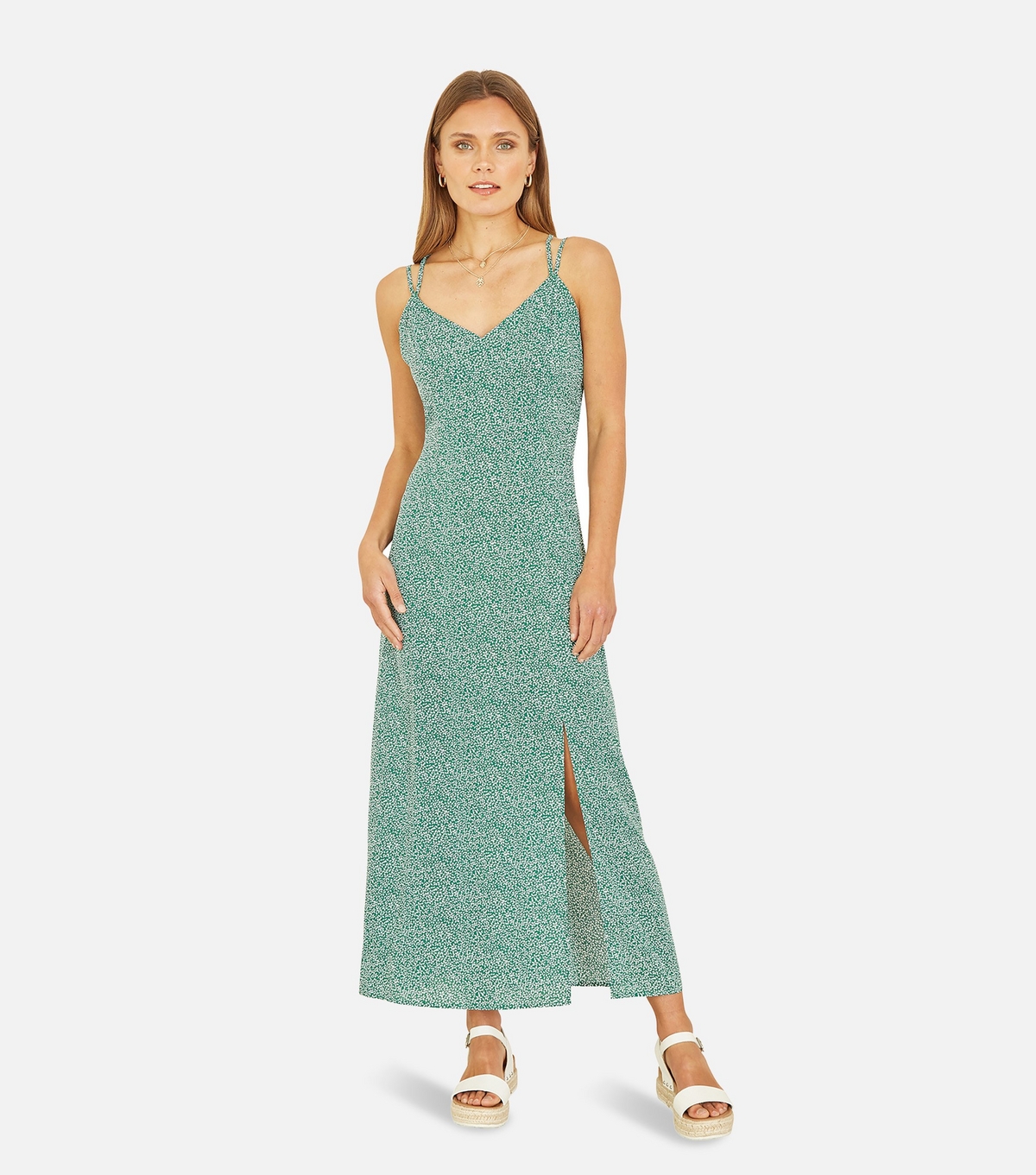 Women's Green Ditsy Floral Strappy Midi Dress Mela New Look