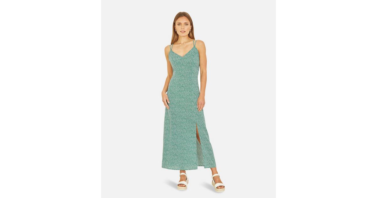 Mela Green Ditsy Floral Strappy Midi Dress | New Look