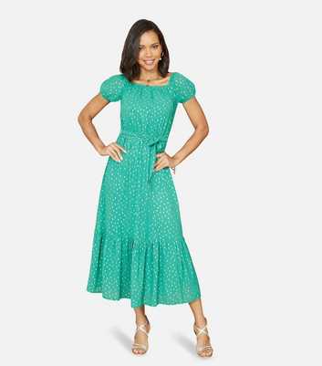 Mela Green Foil-Fleck Midi Dress