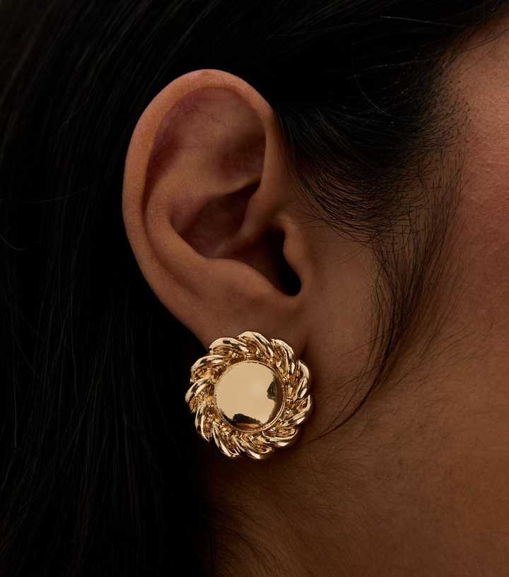 Gold Large Twisted Circle Stud Earrings
