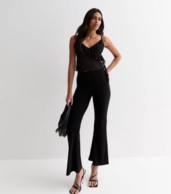 Black Mesh Strappy Ruffle Crop Top New Look