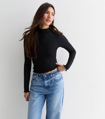 Black frill shirt hem top jumper hotsell