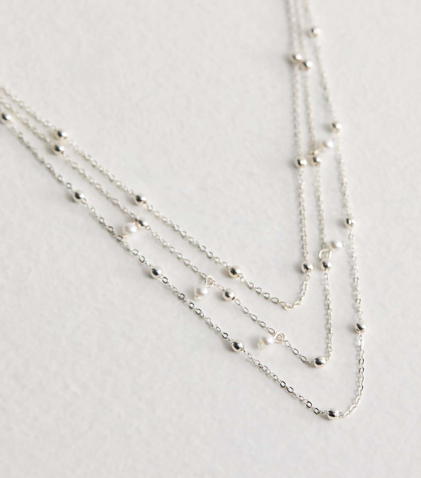 Silver Faux Pearl Layered Chain Necklace Image 3