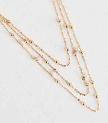Gold Faux Pearl Layered Chain Necklace