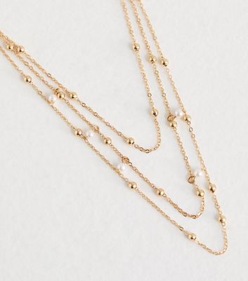 Gold Faux Pearl Layered Chain Necklace | New Look