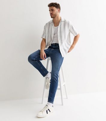 Men's Jack & Jones White Stripe Cotton Short Sleeve Shirt New Look