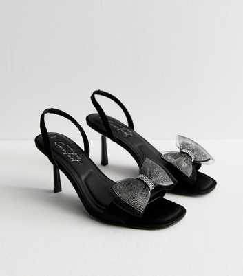 Black Satin Mesh-Bow Slingback Sandals
