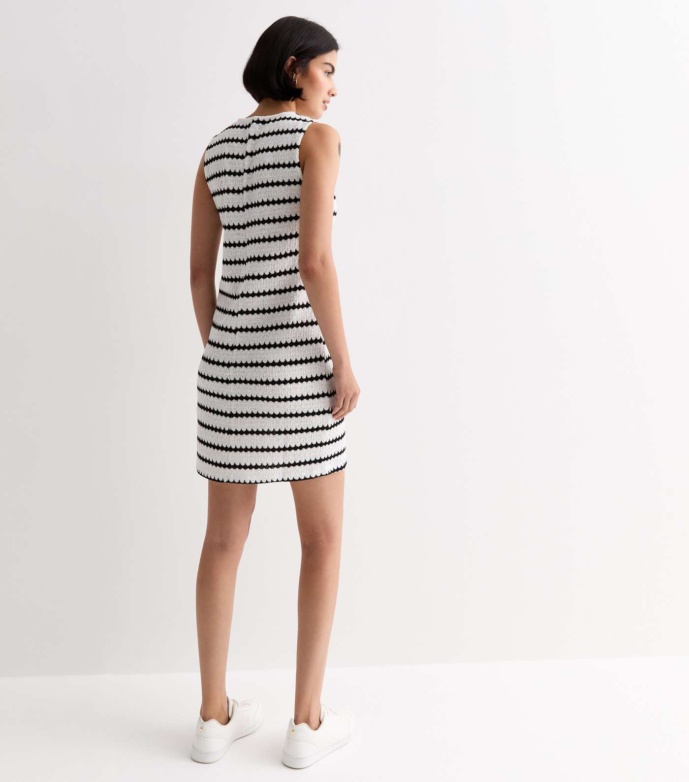 White Stripe Sleeveless Mini Dress Image 4