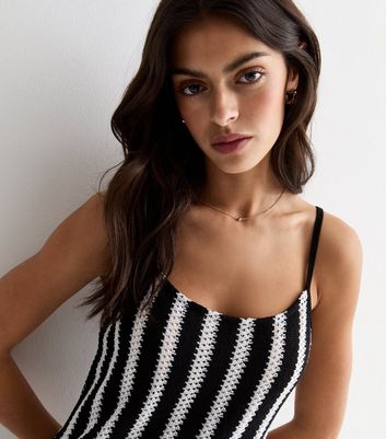 Black Stripe Knit Strappy Midi Dress New Look
