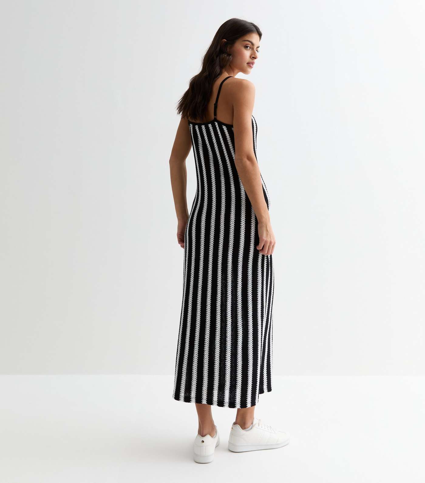 Black Stripe Knit Strappy Midi Dress Image 4