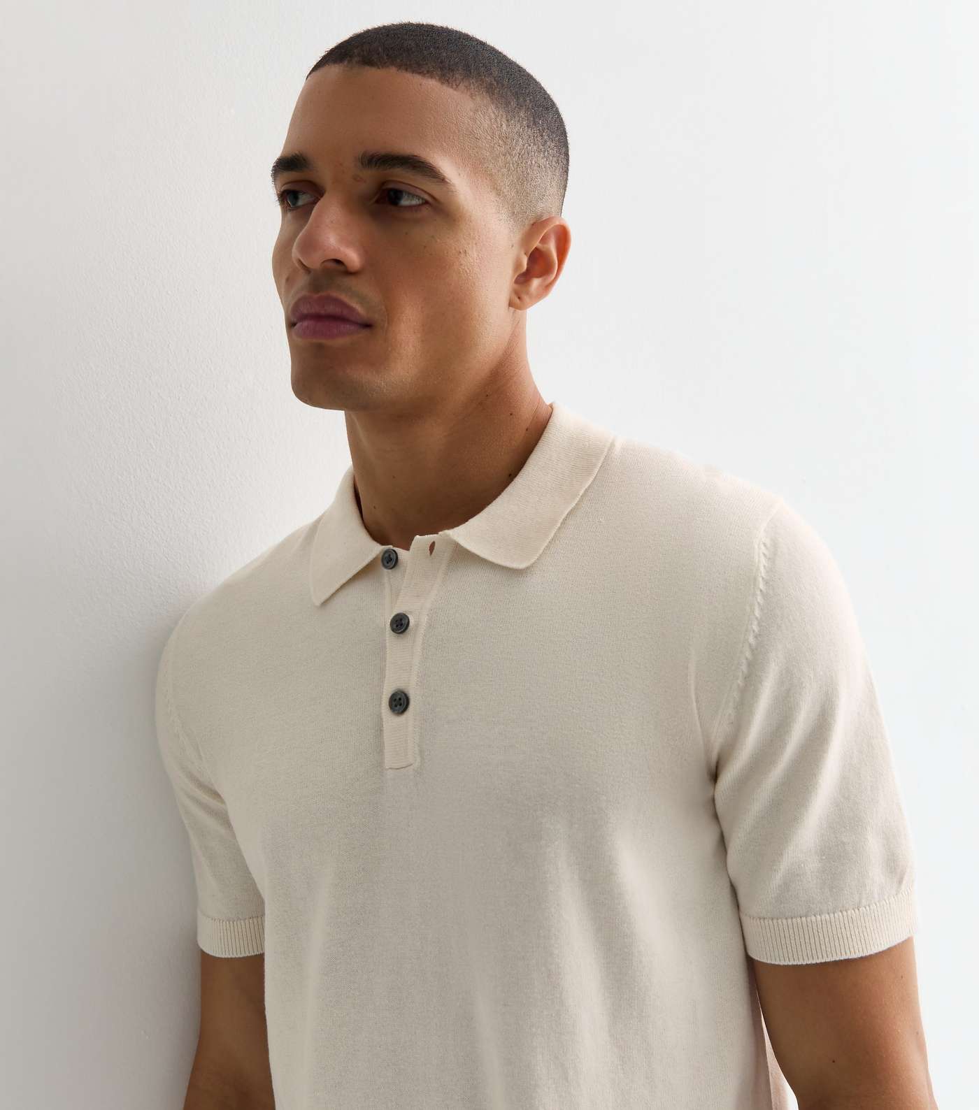 Jack & Jones Off White Knitted Polo Shirt Image 2