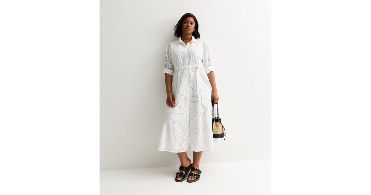 Leigh Midi Shirt Dress in Off White Curved Geometric