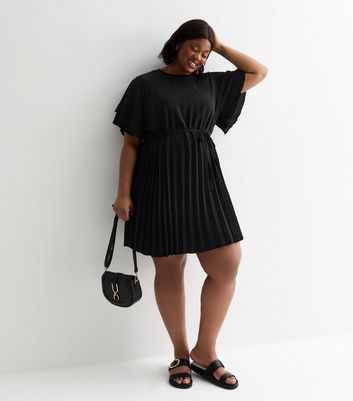 New look black pleated dress best sale