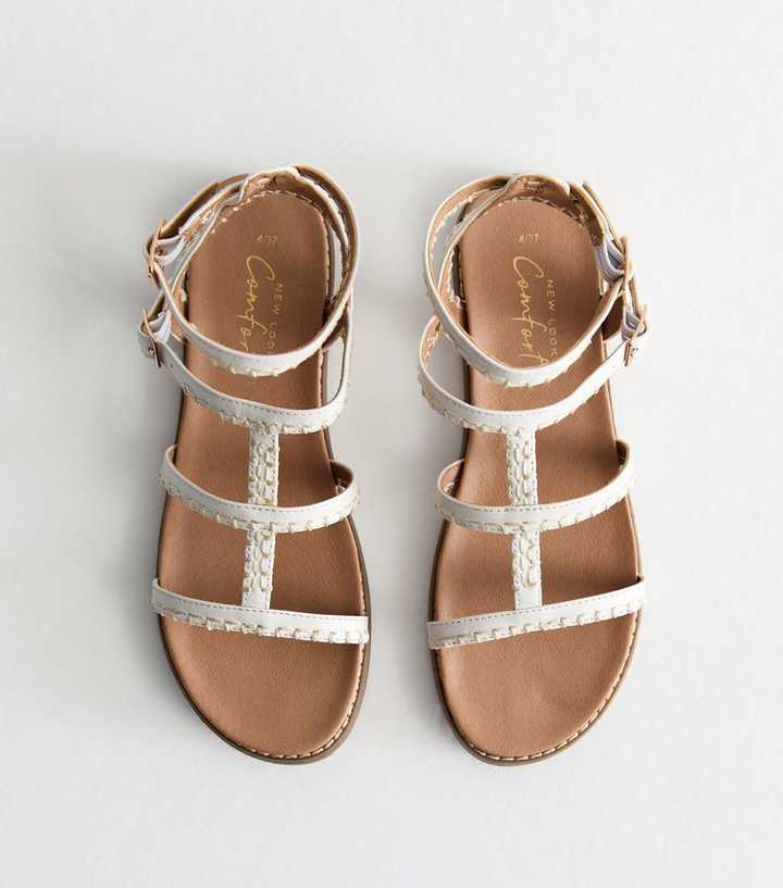 White Whipstitch Strappy Sandals | New Look
