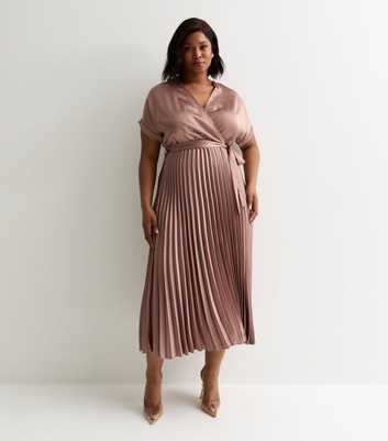 Curves Mink Satin Pleated Wrap Midi Dress