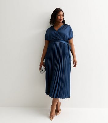 Pleated Dress New Look Curve Wrap Dress Buy Yumi Teal Blue Foil