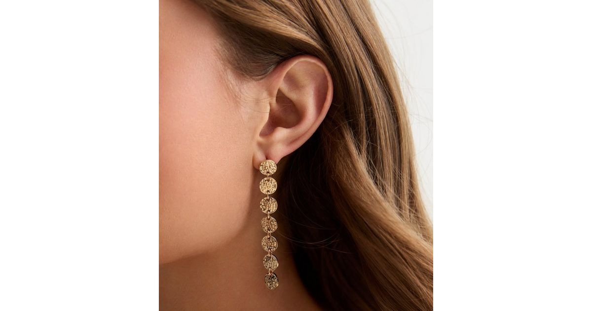 Gold Beaten Disc Dangle Earrings | New Look