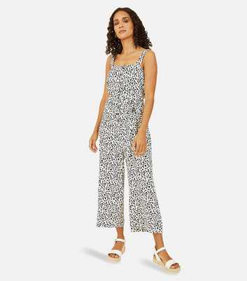 Yumi White Animal Print Button Front Jumpsuit
