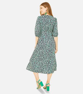 Yumi Green Animal Print Split Hem Midi Dress New Look