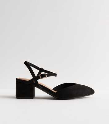 Extra Wide Fit Black Suedette 2-Part Block Sandal Heels