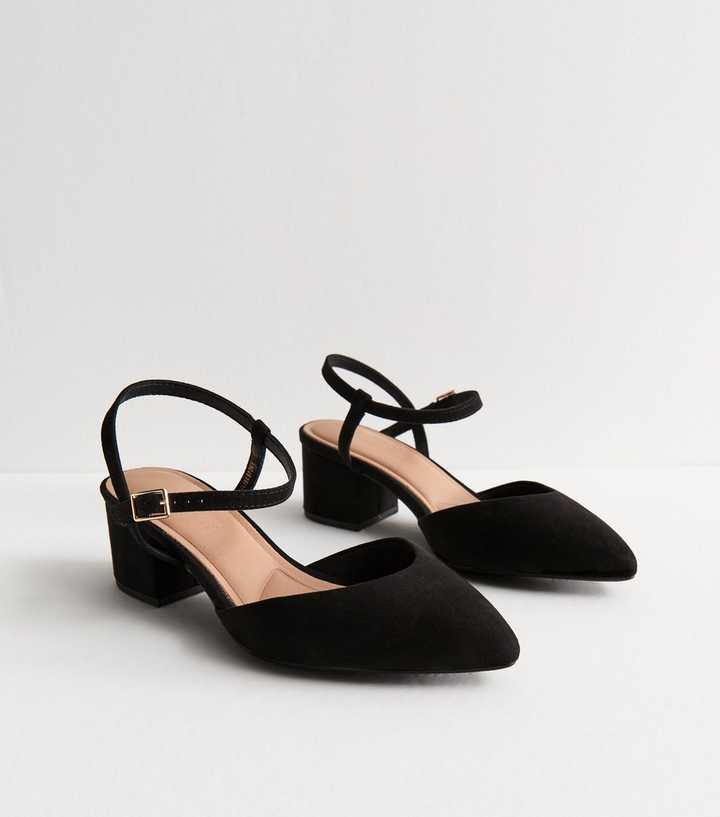 Extra Wide Fit Black Suedette 2-Part Block Sandal Heels