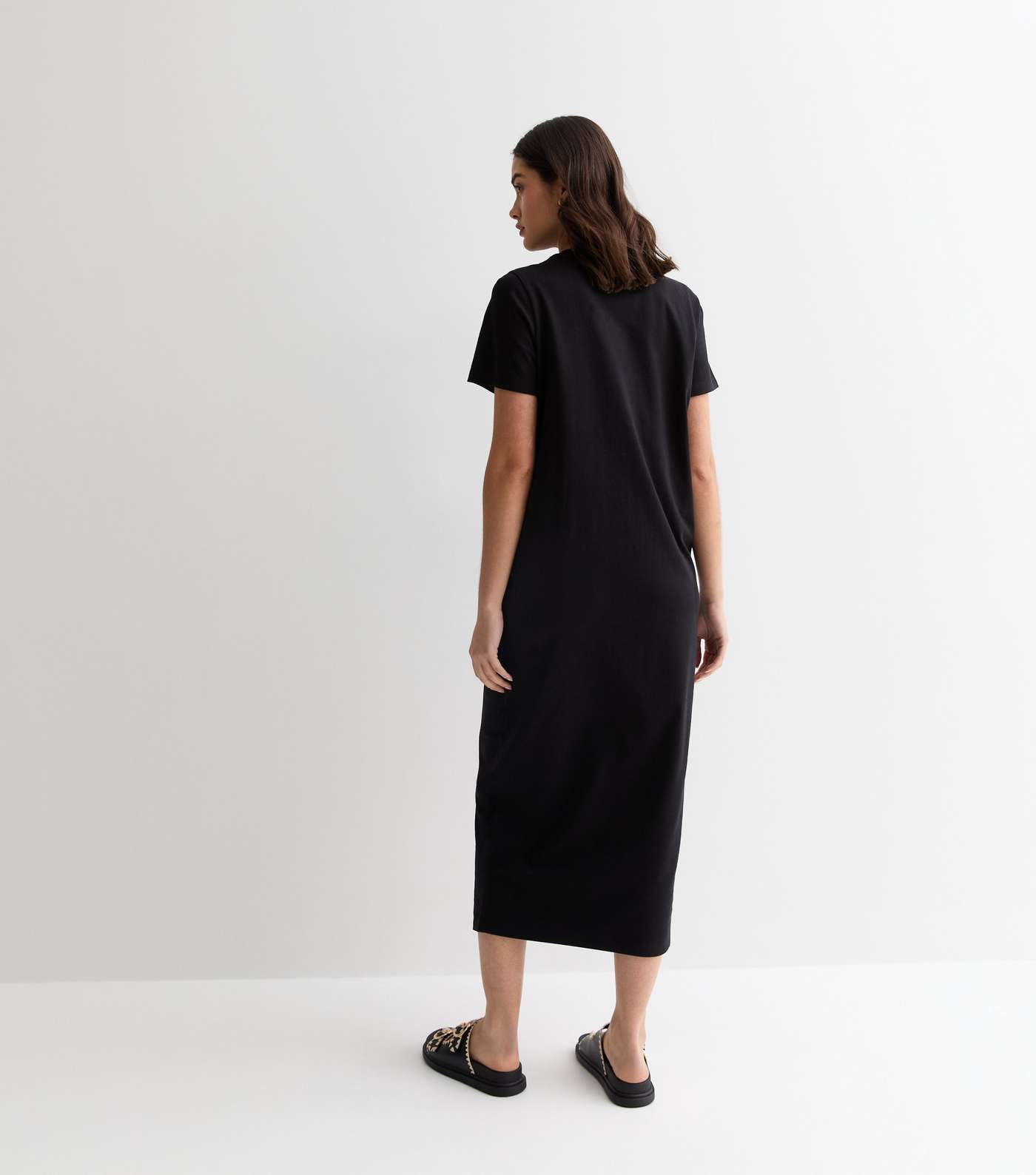 Maternity Black Cotton Midi T-Shirt Dress Image 4