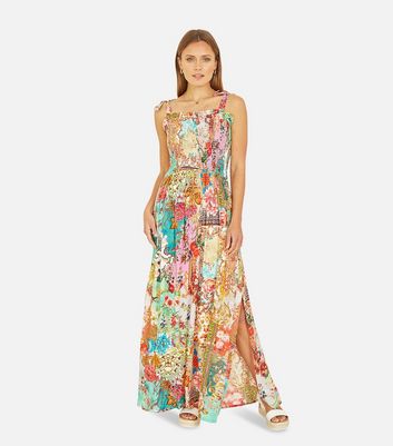 Yumi Multicoloured Mixed Print Shirred Maxi Dress New Look