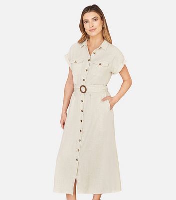 Yumi Stone Belted Midi Shirt Dress New Look