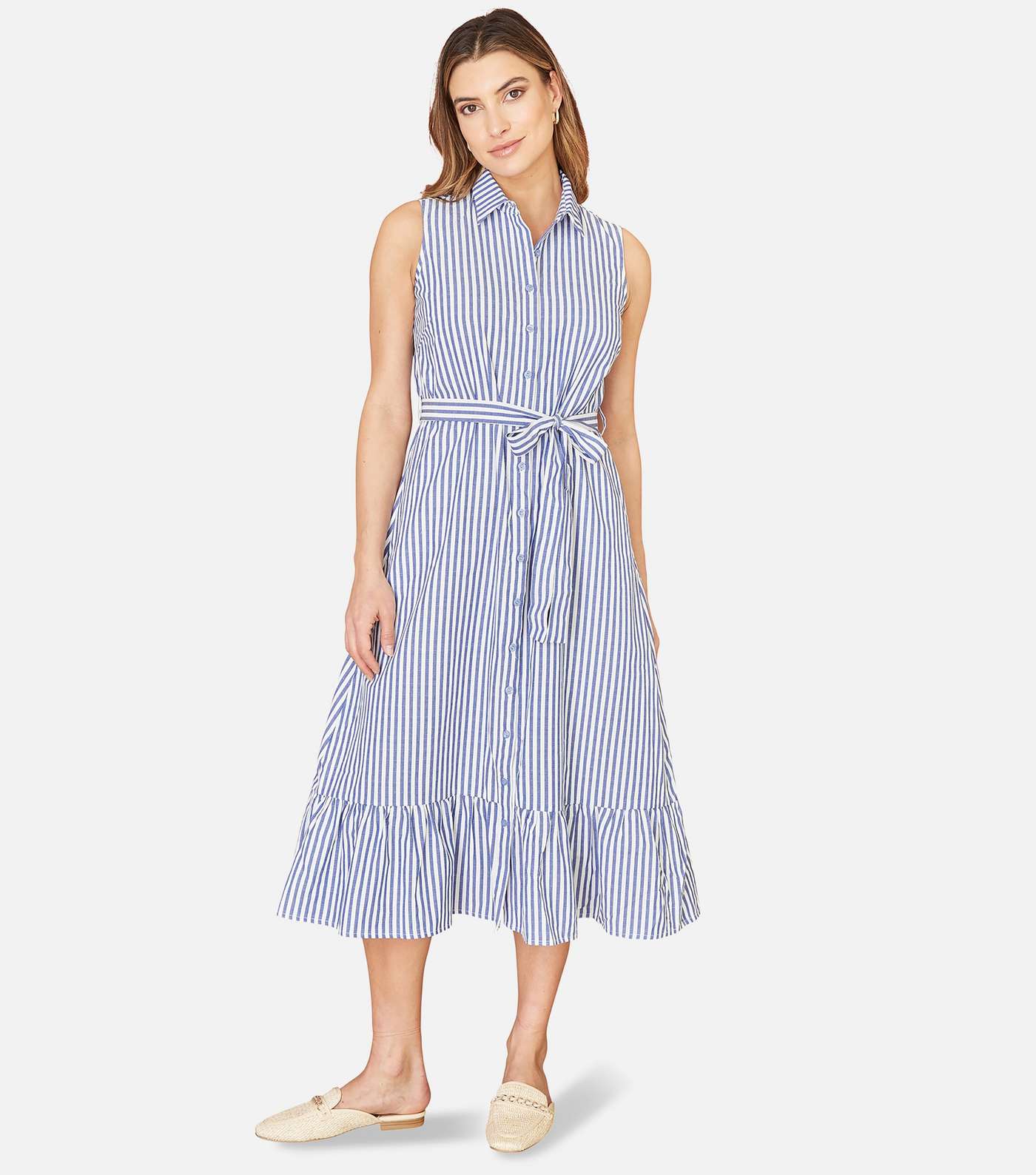 Yumi Blue Stripe Midi Shirt Dress Image 2