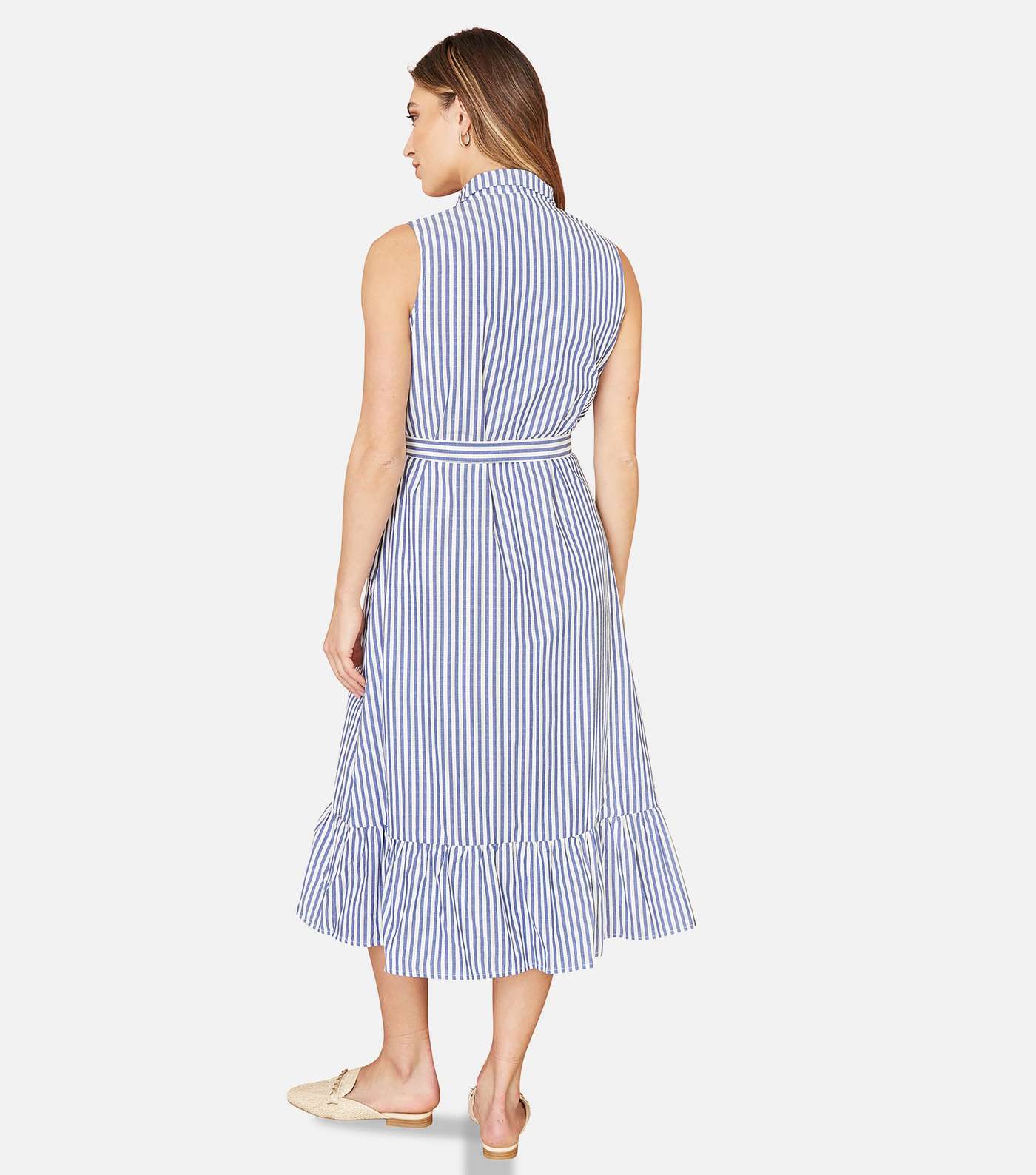 Yumi Blue Stripe Midi Shirt Dress Image 4