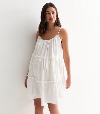 Maternity White Strappy Cotton Mini Dress New Look